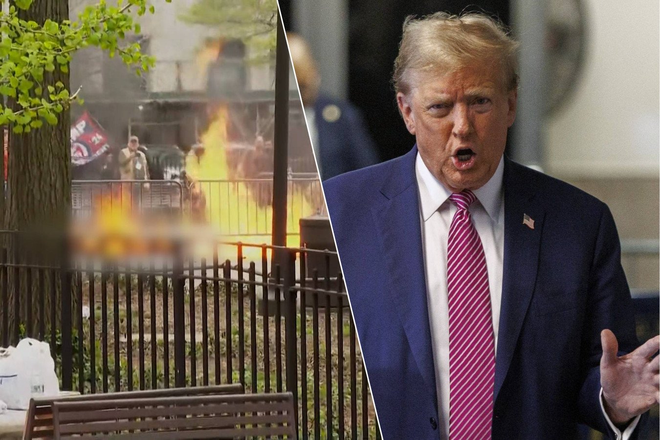 download Shocking Incident Unfolds at Trump Trial: Man Sets Himself Ablaze Outside Courthouse!"